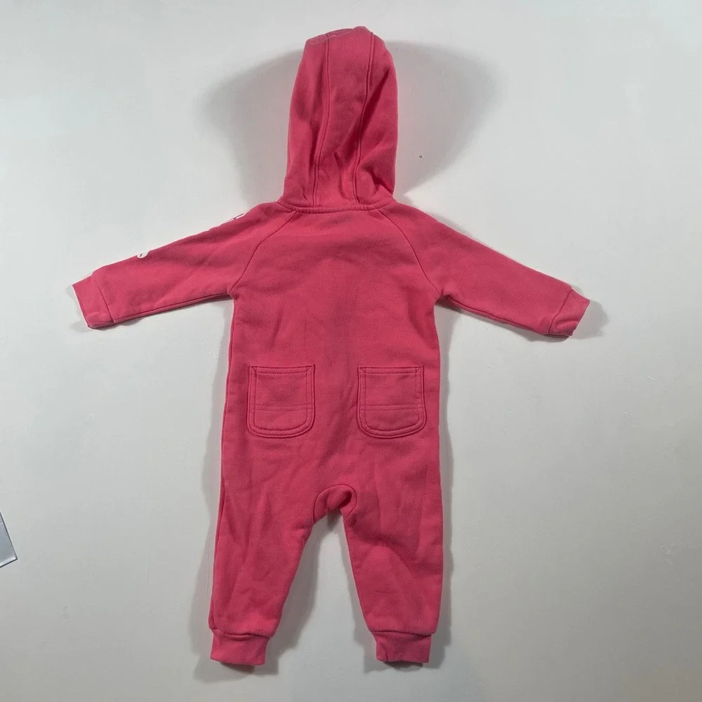 Carhartt Fleece Hooded Coverall Baby 6M Full Zip Logo Patch Pink OX9732-G